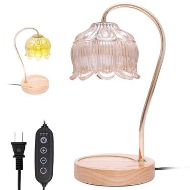 Imagem de Lâmpada de aquecedor de velas com temporizador regulável, aquecedor elétrico de velas com flores reguláveis, lâmpada decorativa sem chama com temporizador de 2/4/8H e aquecedor de cera derretido com 2