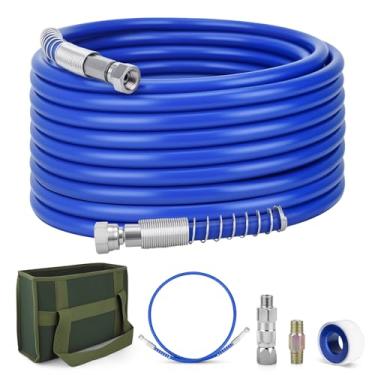 Imagem de Mangueira de pulverizador de tinta sem ar de 1,2 m x 1/10.2 cm, kit de mangueira de spray de tinta sem ar de alta pressão com mangueira de chicote de 1,2 m, conector de mangueira de 1/10.2 cm, junta