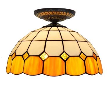 Imagem de Lustre de teto Tiffany de 30 cm (12 polegadas) com vitrais coloridos, estilo vintage, ideal para sala de estar, sala de jantar, quarto e corredor (Giallo)