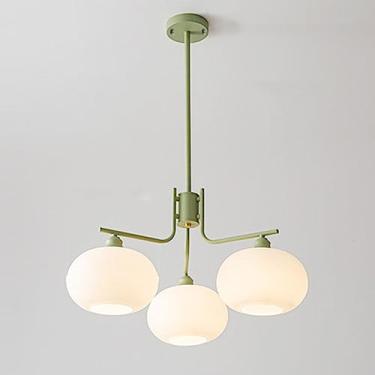 Imagem de Lustre moderno com múltiplas lâmpadas, luminária pendente para teto interno com cúpulas de vidro opalino branco, ideal para iluminação de ilha de cozinha, mesa de jantar, quarto e sala de es