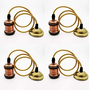 Imagem de Conjunto de 4 luminárias pendentes individuais com base E27, estilo vintage moderno retrô industrial, para loft, bar, lustre, cozinha e sala de jantar.