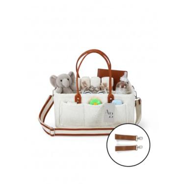 Imagem de Organizador de fraldas para bebês com alça, cesta grande de armazenamento de berçário com alça de ombro e carrinho de bebê, organizador portátil de carro para fraldas, lenços umedecidos e itens