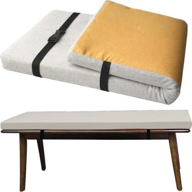 Imagem de Almofada para Banco Sob Medida com Cintas Elásticas, Espessura 3cm Tecido de Linho Antiderrapante, Espuma D45 Alta Densidade para Sapateira, Área Gourmet e Janela(Bege,170x30cm)