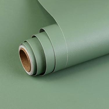 Imagem de Papel de parede verde sálvia descascar e colar um conjunto de 59,9 cm x 599,4 cm papel de contato autoadesivo removível cor sólida rolo de vinil à prova d'água para armários móveis renovação quarto