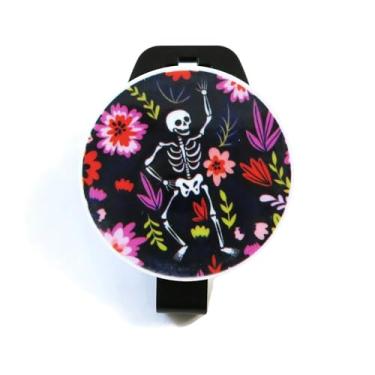 Imagem de Carretel de crachá MRI Safe Dancing Skeleton – Porta-crachá de esqueleto floral – Clipe não ferroso, não magnético para radiologia e tecnologia de imagem – Carretel de crachá MRI Tech