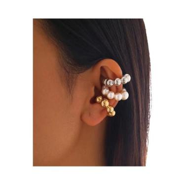 Imagem de Brincos De Pressão Femininos Vintage Com Pérolas De Imitação - Conjunt