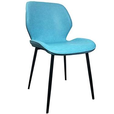 Imagem de RROUAN Cadeiras modernas de cozinha para sala de jantar, couro sintético fosco com encosto estofado e pernas de aço preto, azul