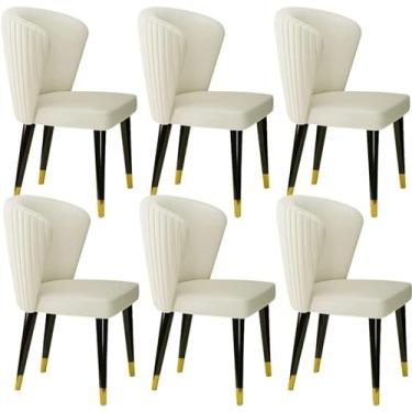 Imagem de RROUAN Cadeira de jantar de couro de microfibra, conjunto de 6 cadeiras de cozinha, cadeira lateral com pernas de madeira maciça, cadeira de maquiagem nórdica moderna