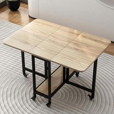 Imagem de Mesa de jantar dobrável, mesa de jantar com rodas, mesa de jantar versátil com prateleiras de armazenamento, mesa de cozinha extensível para economia de espaço, suporte de ferro forjado, capacidade de