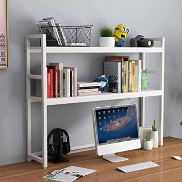 Imagem de Estante de mesa para mesa de computador – estante de mesa ajustável, prateleira de mesa de madeira e metal, prateleira de armazenamento de mesa aberta, para escritório/cozinha/sala de estar/biblioteca