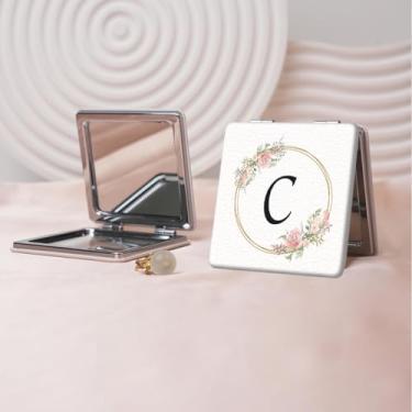 Imagem de Espelho de maquiagem portátil Flower Alphabet Series, mini espelho portátil dobrável, espelho de contorno quadrado portátil de dupla face, adequado para todos em qualquer ocasião