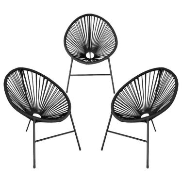 Imagem de Conjunto 3 Cadeiras Para Area Externa Acapulco Aço Carbono Preto