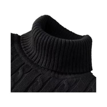 Imagem de Suéter Masculino De Gola Alta Tricotado Quente Casual De Lã Pulôver De