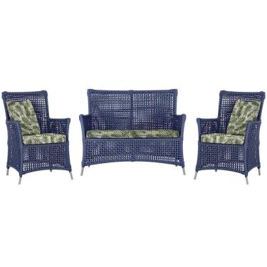 Imagem de Jogo Sofá E 2 Poltronas Igapó Alumínio Fendi E5 Trama Azul