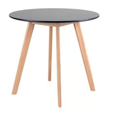 Imagem de Mesa De Jantar Redonda 90cm Preta Estilo Eames Com Pés De Madeira ? Design Moderno E Compacto