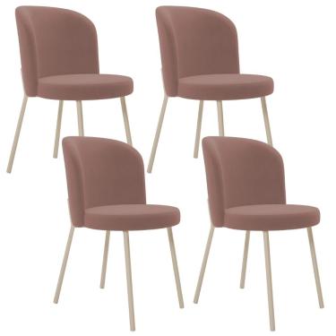 Imagem de Kit 04 Cadeiras para Sala de Jantar Cozinha Estofada Gavi Arena L02 Suede Rosê - Lyam Decor
