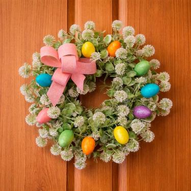 Imagem de Guirlanda De Páscoa Enfeite Decoração Laço Ovos Coelho 30cm