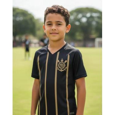 Imagem de Camisa Infantil Corinthians Dry Fit Preto Dourado Licenciada, Preto, D