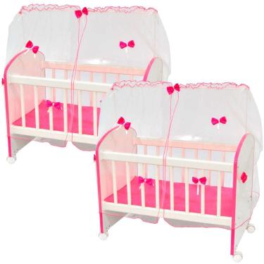 Imagem de Kit 02 Berços Para Boneca Magia C02 Brinquedo Infantil Branco Rosa - Lyam Decor
