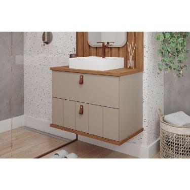 Imagem de Bancada De Banheiro Balcão Milano 1 Porta E 1 Gaveta C- Cuba 80cm Cappuccino-freijo - Mgm