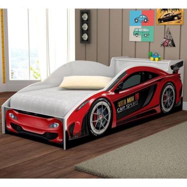 Imagem de Cama Carro Solteiro Com Baú E Grade De Proteção Vermelho