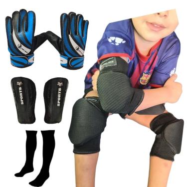 Imagem de Kit Luva, meião, cotoveleira, joelheira e caneleira Azul Infantil-Unissex