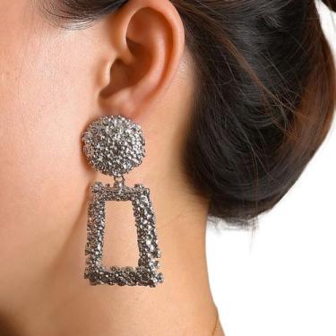 Imagem de Brincos de Pressão Retangular Prateado Mulheres Festa Luxo T - anjo da