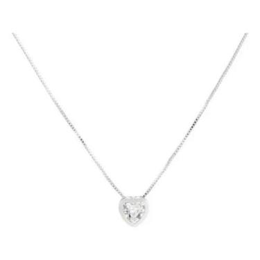 Imagem de Colar Corrente Pedra Zirconia Coração Semijoia - Prateado - De Castro 