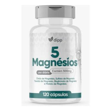 Imagem de 5 Magnésio Dipp 120 Cápsulas 500mg Quelato Malato Taurato Citrato Óxid
