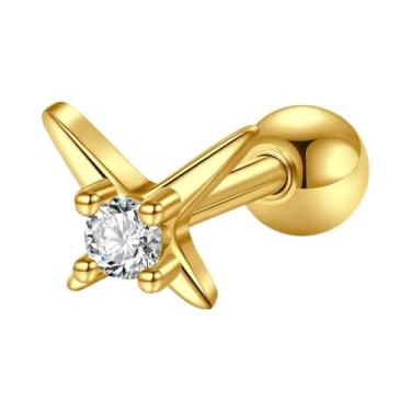 Imagem de Conjunto De Brincos De Cartilagem Dourados 16G Em Aço Inoxidável Com Z