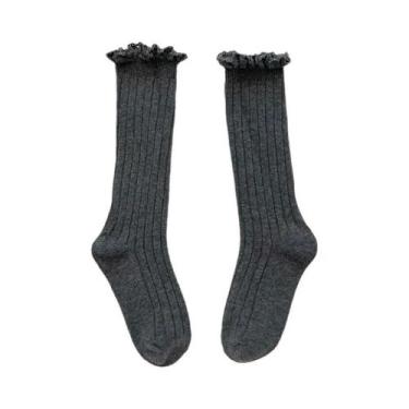 Imagem de Meias De Algodão Macias Com Renda E Flores Para Meninas, Até O Joelho,