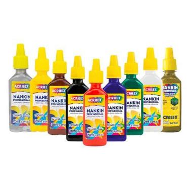Imagem de Kit 9 Tintas Nankin Profissional Acrilex Artesanato 20ml Colorido