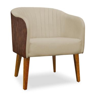 Imagem de Poltrona Cadeira Luiza Corano Nozes E Linho Bege Sala De Jantar Recepção Escritório Do Lar Móveis E Decoração
