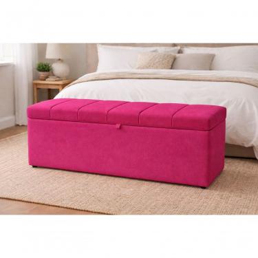 Imagem de Recamier Calçadeira Baú Carla Para Quarto Cama Queen 160 Cm Suede Rosa Pink Do Lar Móveis E Decoração