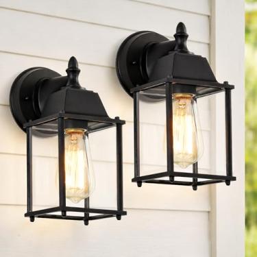 Imagem de Conjunto de 2 luminárias externas pretas para casa Luzes de varanda Lanterna de parede externa Arandela