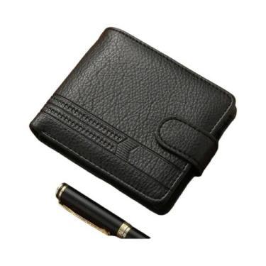 Imagem de Carteira Masculina Slim De Couro Com Zíper, Porta-Moedas E Vários Comp