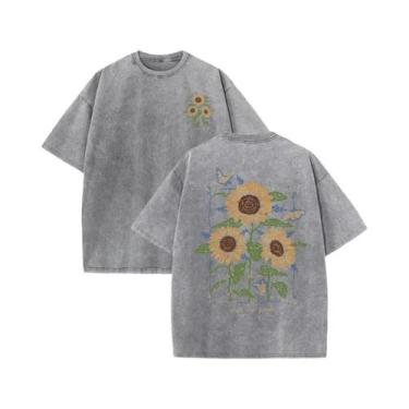 Imagem de Camiseta Feminina De Algodão Macio Com Estampa De Girassol, Casual De 