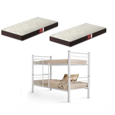 Imagem de Beliche Solteiro Cristal com Grade de Proteção, Escada e 2 Colchões D23 em Aço e Ferro Branco