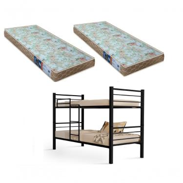 Imagem de Beliche Solteiro Cristal com Grade de Proteção, Escada e 2 Colchões D23 em Aço e Ferro Preto