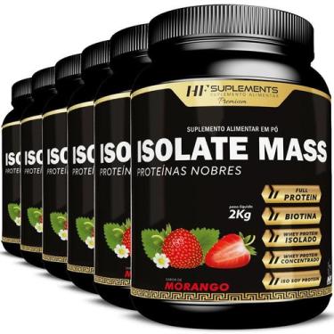 Imagem de 6x isolate mass hipercalorico proteinas nobres 2kg morango - HF SUPLEM