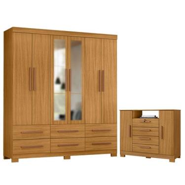 Imagem de Cômoda Madri E Guarda Roupa Casal New Kansas Com Espelho Carvalho Americano Tx -incorplac