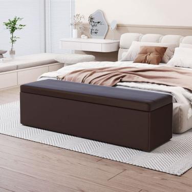 Imagem de Calçadeira Baú Estofada Lua em Courino para Cama Box Casal Queen 160cm