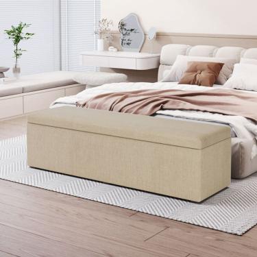 Imagem de Calçadeira Baú Estofada Lua em Linho para Cama Box Casal Queen 160cm