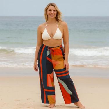 Imagem de Calça Feminina Plus Size Viscose 2 Bolsos Estilo Pantalona Tamanho:G2C