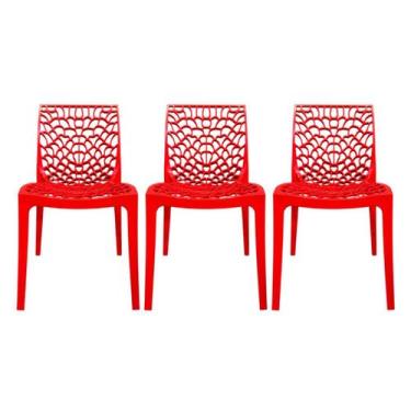 Imagem de Kit 3 Cadeiras Sala De Jantar Gruvyer Empilhável Vermelha Gruvyer Verm