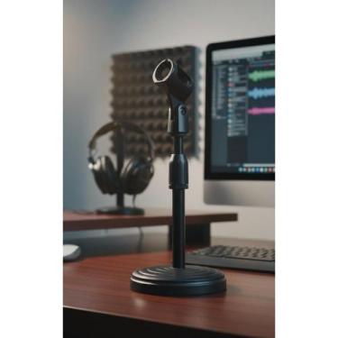 Imagem de 2x Mini Pedestal Mesa Microfone Podcast C/ Ajuste Cor Preto - Congratu