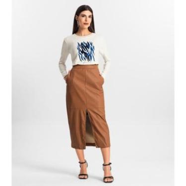 Imagem de Saia Sintética Feminina Midi Endless Marrom-Feminino