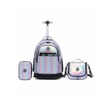 Imagem de Kit Mochila de Rodinha Menina Juvenil Estojo Lancheira Escolar-Feminino