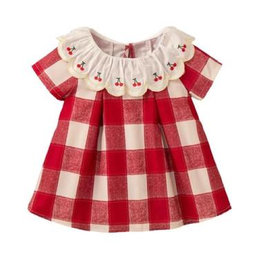 Imagem de Vestido De Verão Xadrez Vermelho Para Bebê Menina De 9 Meses a 4 Anos,