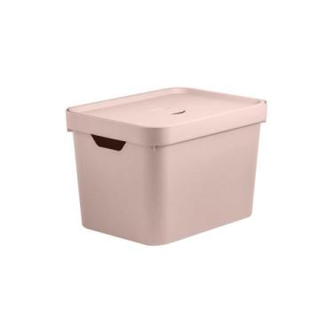 Imagem de Caixa organizadora Ou 18L com tampa Linha Cube, Rosa Duna